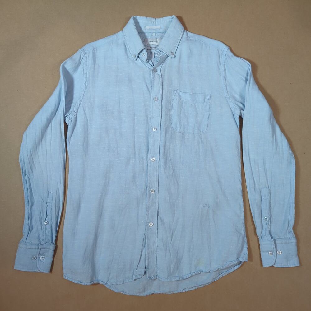 Porter & Ash Men's Small 100% Linen Light Blue Button Down Shirt